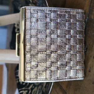 Elliott Lucca Silver & Gold Woven Leather Kisslock Wallet